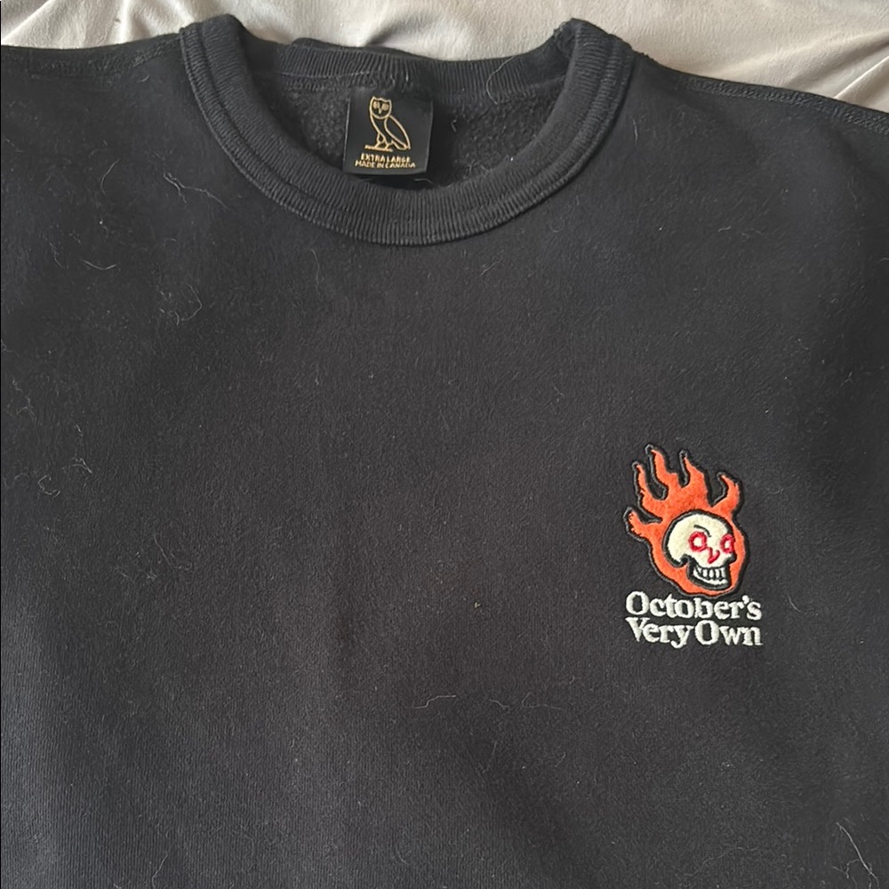 OVO Black Sweatshirt with Flame Skull Design